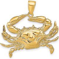 14K Yellow Gold Large Textured Blue Crab Pendant - 30mm Length by Oro Pregiato