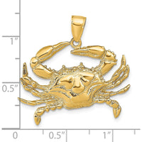 14K Yellow Gold Large Textured Blue Crab Pendant - 30mm Length by Oro Pregiato