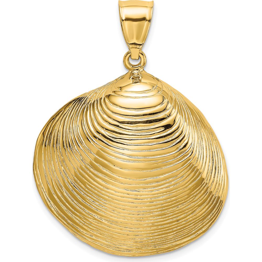 14K Yellow Gold Large Textured Clam Shell Pendant - Ocean-Inspired Charm by Oro Pregiato