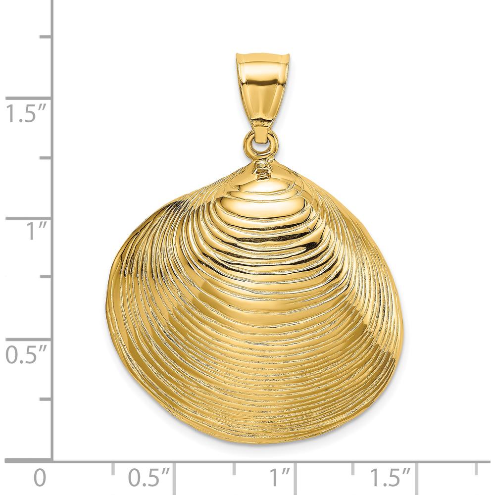 14K Yellow Gold Large Textured Clam Shell Pendant - Ocean-Inspired Charm by Oro Pregiato