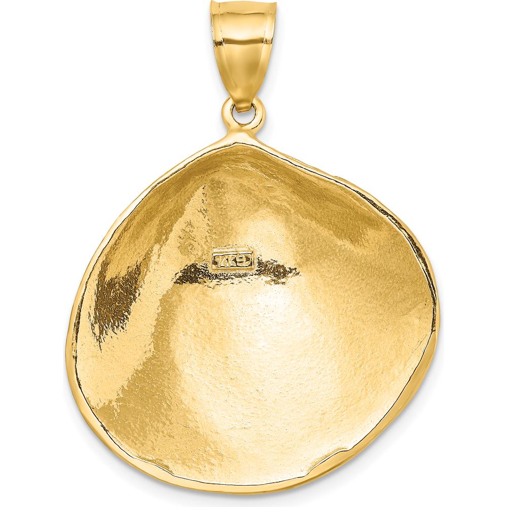 14K Yellow Gold Large Textured Clam Shell Pendant - Ocean-Inspired Charm by Oro Pregiato