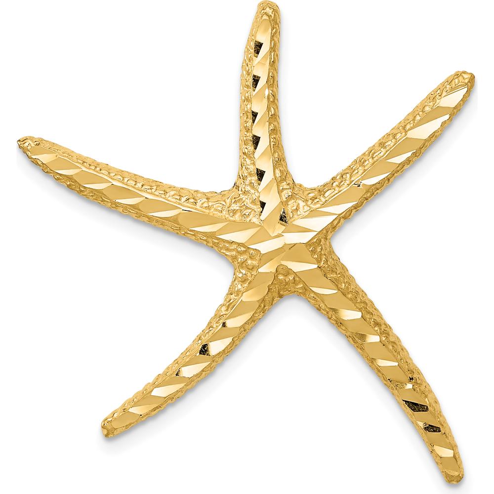 14K Yellow Gold Large Textured Diamond-cut Starfish Omega Slide Pendant by Oro Pregiato