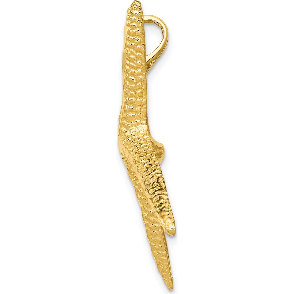 14K Yellow Gold Large Textured Diamond-cut Starfish Omega Slide Pendant by Oro Pregiato