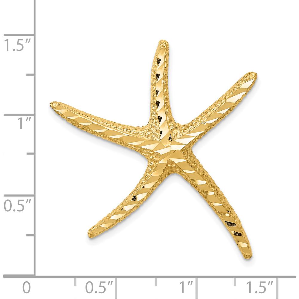 14K Yellow Gold Large Textured Diamond-cut Starfish Omega Slide Pendant by Oro Pregiato