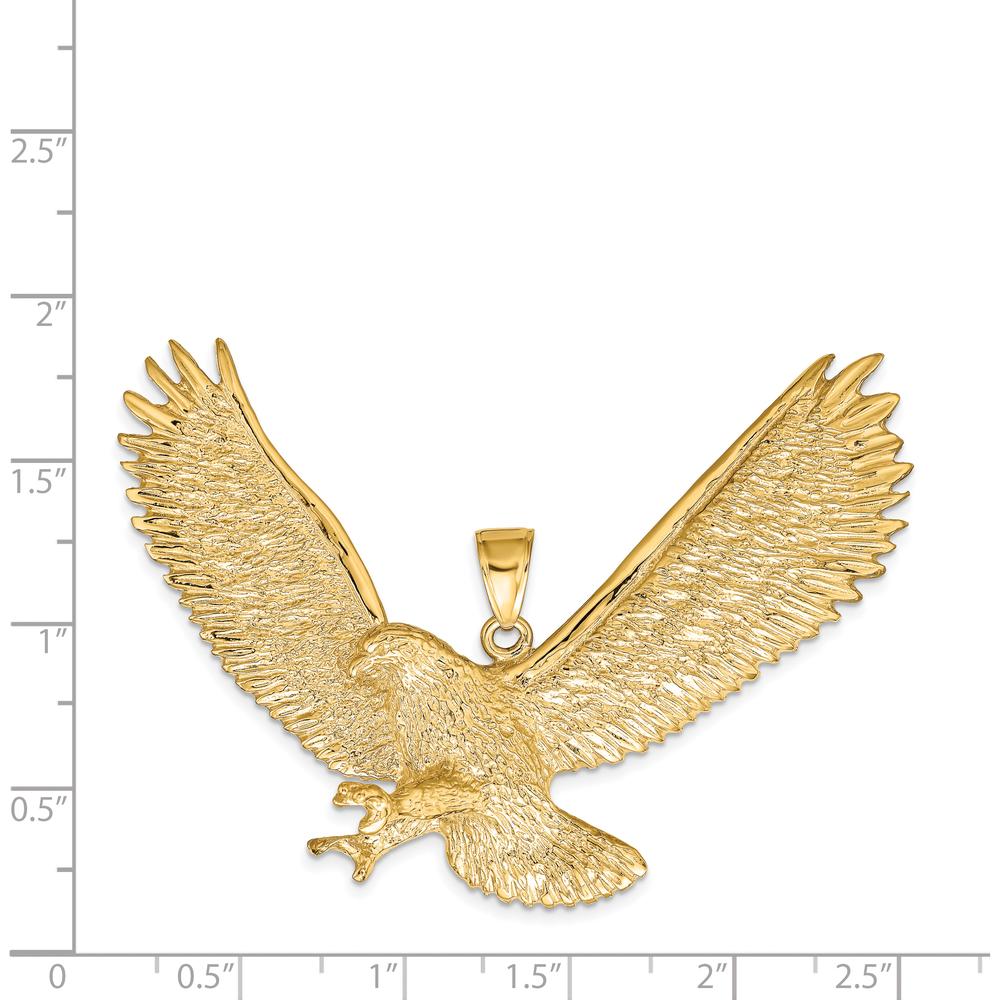 14K Yellow Gold Large Textured Eagle Pendant - Solid and Polished by Oro Pregiato
