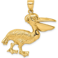 14K Yellow Gold Large Textured Pelican Charm Pendant - 36mm Length by Oro Pregiato