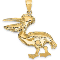 14K Yellow Gold Large Textured Pelican Charm Pendant - 36mm Length by Oro Pregiato