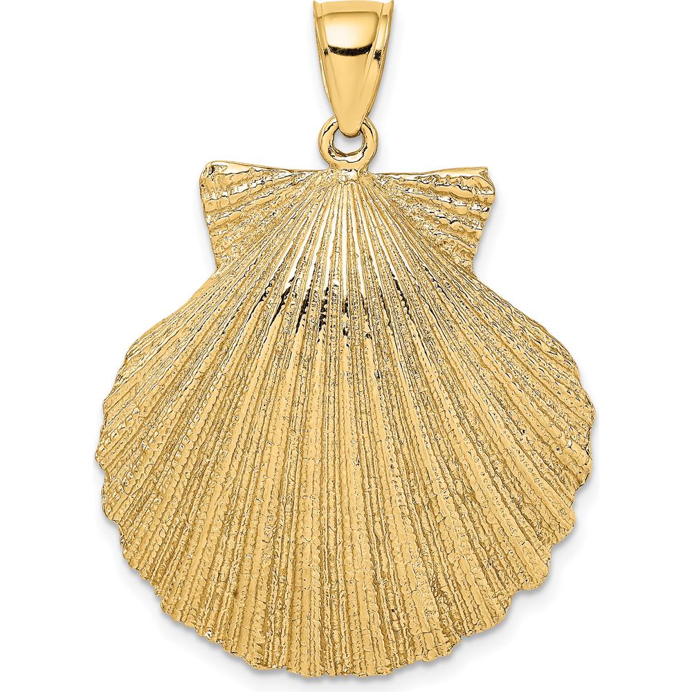 14K Yellow Gold Large Textured Scallop Shell Pendant by Oro Pregiato
