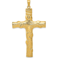 14K Yellow Gold Large Tree Textured Cross Pendant - 58.5mm Length by Oro Pregiato