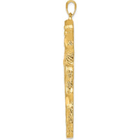14K Yellow Gold Large Tree Textured Cross Pendant - 58.5mm Length by Oro Pregiato