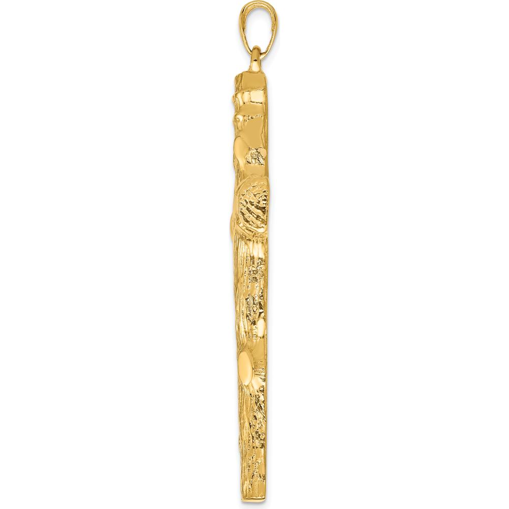 14K Yellow Gold Large Tree Textured Cross Pendant - 58.5mm Length by Oro Pregiato