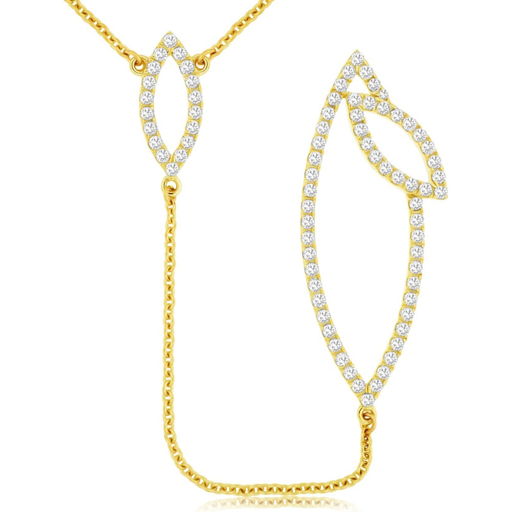 14K Yellow Gold Lariat-Inspired Leaf Motif Necklace with Prong-Set Round Diamonds - 0.53 Carat Total Diamond Weight - Royal Jewelry