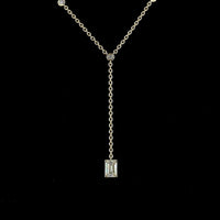 14K Yellow Gold Lariat Necklace with 1.01 Carat Emerald Cut Lab Diamond and 0.41 Carat Round Diamond Accents - GIA Certified - Covaloro Fine Jewelry