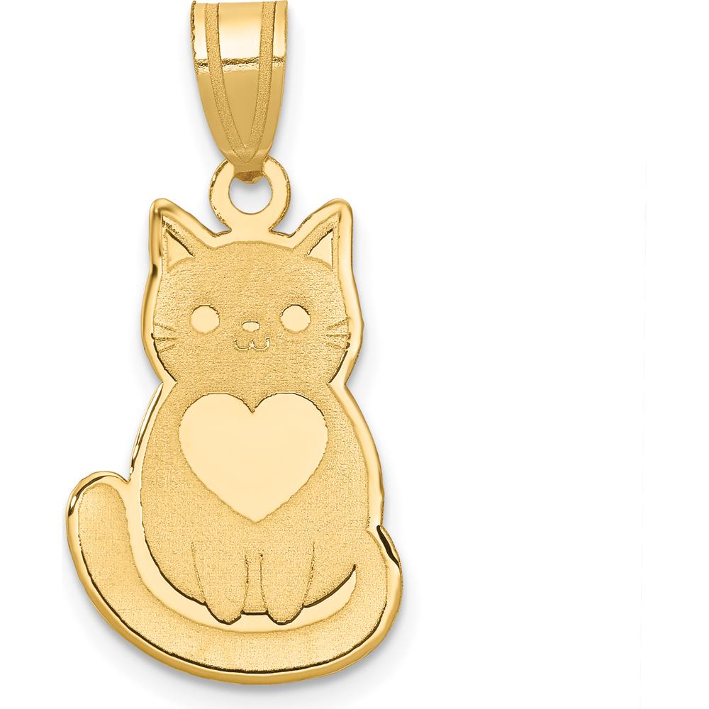 14K Yellow Gold Laser-Cut Cat with Heart Charm Pendant - 16.5mm x 12.75mm by Oro Pregiato