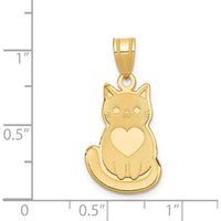 14K Yellow Gold Laser-Cut Cat with Heart Charm Pendant - 16.5mm x 12.75mm by Oro Pregiato