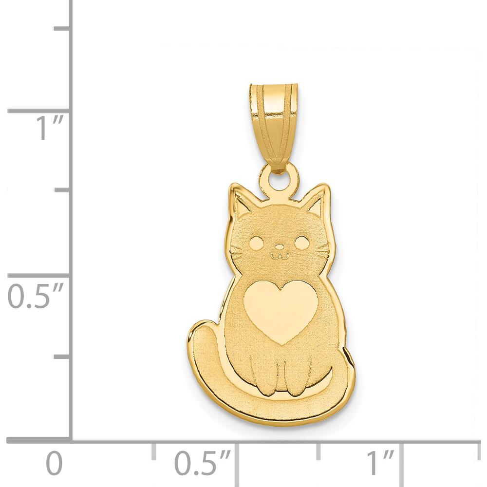 14K Yellow Gold Laser-Cut Cat with Heart Charm Pendant - 16.5mm x 12.75mm by Oro Pregiato