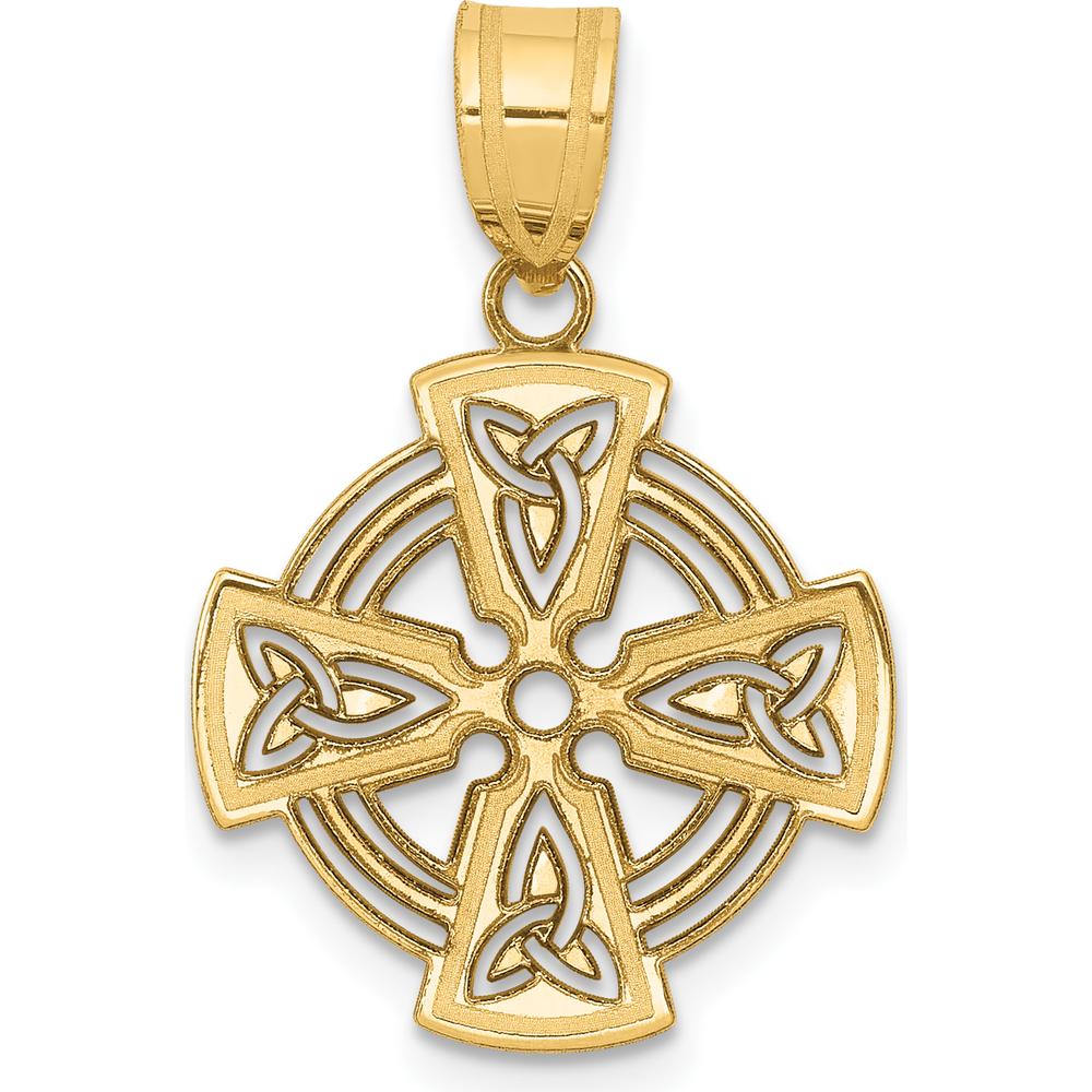 14K Yellow Gold Laser-Cut Celtic Cross Charm with Polished Finish by Oro Pregiato