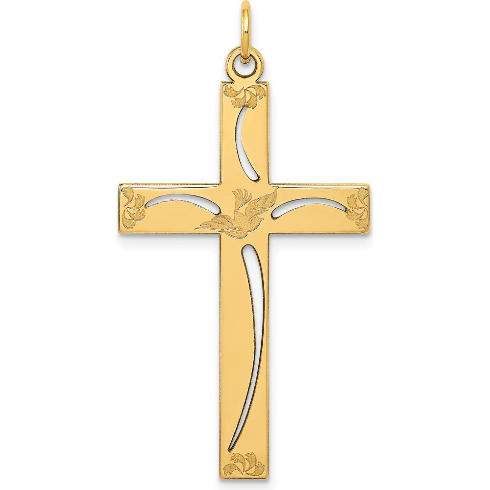 14K Yellow Gold Laser-Cut Cross Charm Pendant - 39mm Length by Oro Pregiato
