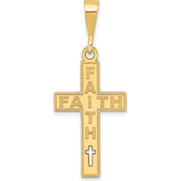 14K Yellow Gold Laser Cut FAITH Cross Pendant - 37.6mm Length by Oro Pregiato