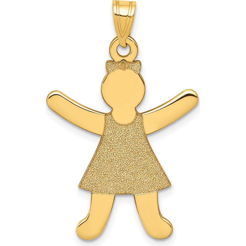 14K Yellow Gold Laser Cut Girl Charm Pendant - 34mm Length