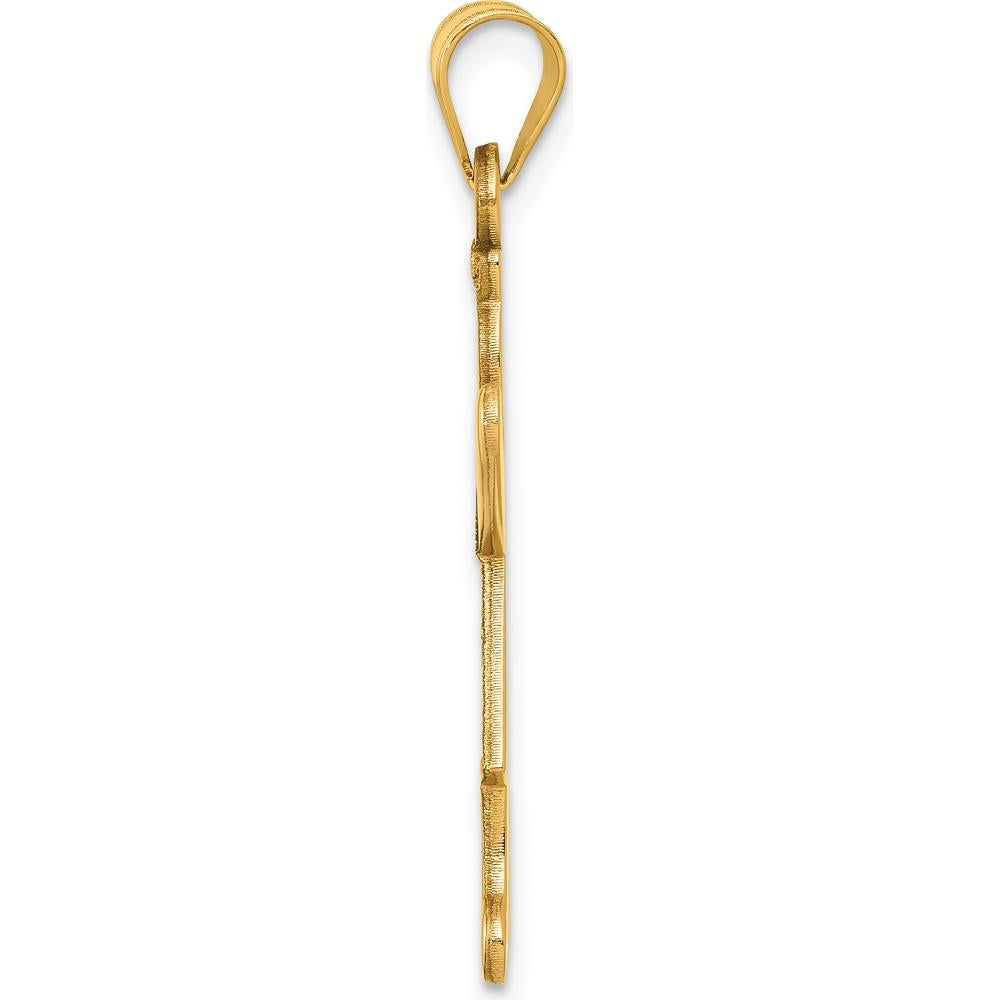 14K Yellow Gold Laser Cut Girl Charm Pendant - 34mm Length