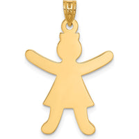 14K Yellow Gold Laser Cut Girl Charm Pendant - 34mm Length