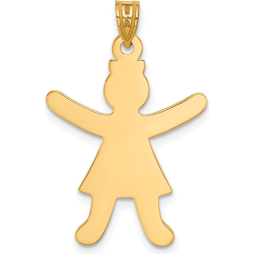 14K Yellow Gold Laser Cut Girl Charm Pendant - 34mm Length