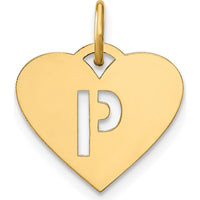 14K Yellow Gold Laser Cut Heart-Shaped "P" Initial Charm - 13.86mm x 15.48mm by Oro Pregiato