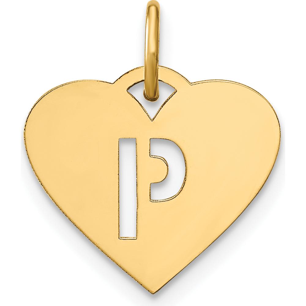 14K Yellow Gold Laser Cut Heart-Shaped "P" Initial Charm - 13.86mm x 15.48mm by Oro Pregiato