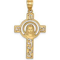 14K Yellow Gold Laser Cut Jesus Face Cross Pendant - Spiritual Charm by Oro Pregiato