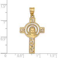 14K Yellow Gold Laser Cut Jesus Face Cross Pendant - Spiritual Charm by Oro Pregiato