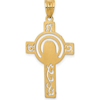 14K Yellow Gold Laser Cut Jesus Face Cross Pendant - Spiritual Charm by Oro Pregiato