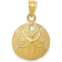 14K Yellow Gold Laser-Cut Sand Dollar Pendant with Textured Finish - 25mm Length by Oro Pregiato
