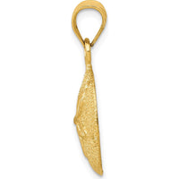 14K Yellow Gold Laser-Cut Sand Dollar Pendant with Textured Finish - 25mm Length by Oro Pregiato