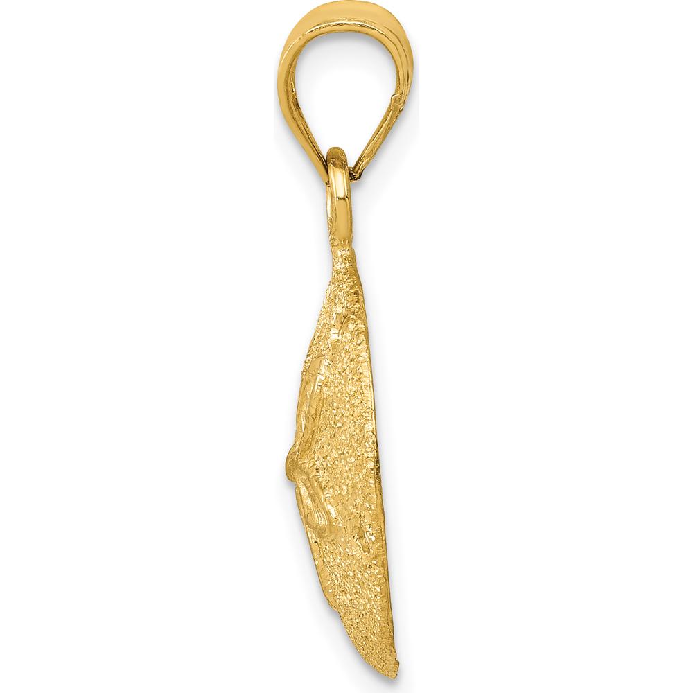 14K Yellow Gold Laser-Cut Sand Dollar Pendant with Textured Finish - 25mm Length by Oro Pregiato