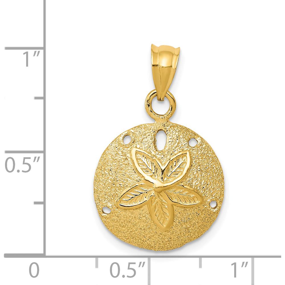 14K Yellow Gold Laser-Cut Sand Dollar Pendant with Textured Finish - 25mm Length by Oro Pregiato