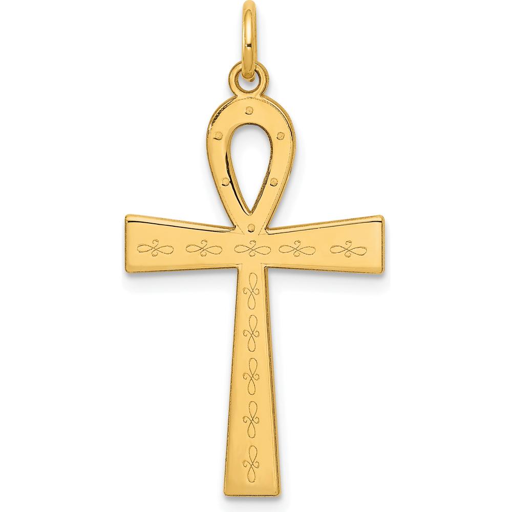 14K Yellow Gold Laser Designed Ankh Cross Pendant - 32mm Length by Oro Pregiato
