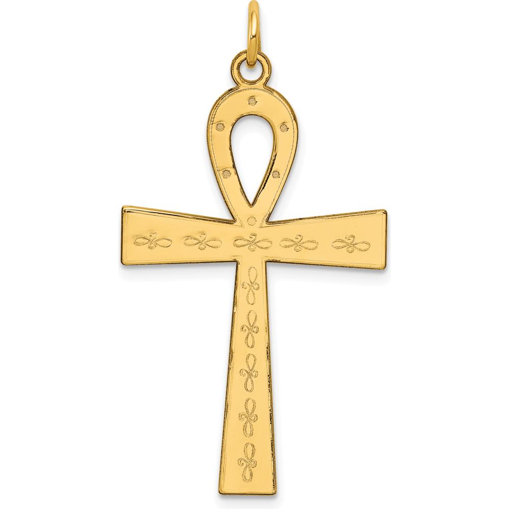14K Yellow Gold Laser Designed Ankh Cross Pendant - 39mm x 22mm by Oro Pregiato