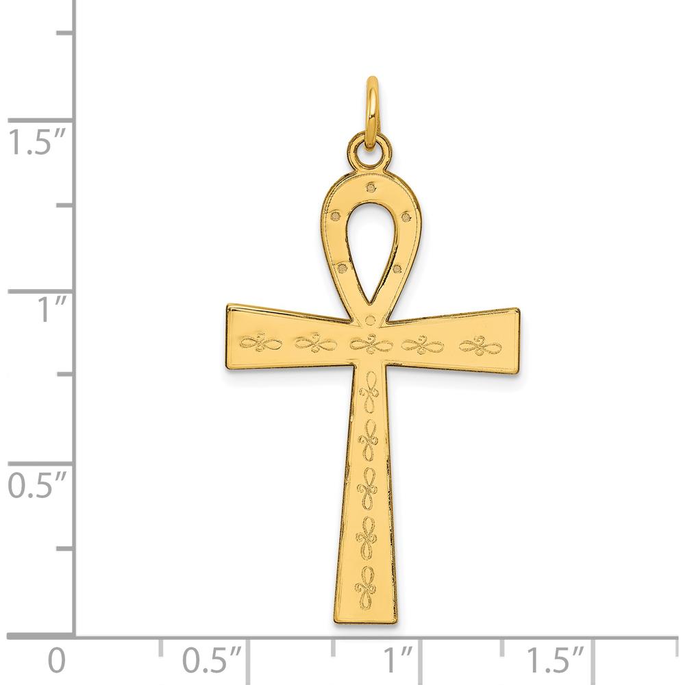 14K Yellow Gold Laser Designed Ankh Cross Pendant - 39mm x 22mm by Oro Pregiato