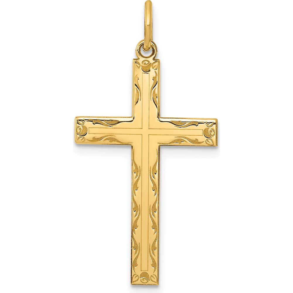 14K Yellow Gold Laser Designed Cross Pendant - 32mm Length by Oro Pregiato