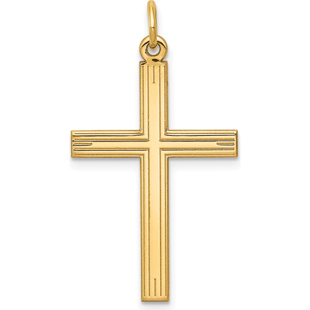 14K Yellow Gold Laser Designed Cross Pendant - 32mm Length by Oro Pregiato