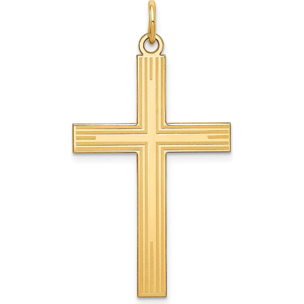 14K Yellow Gold Laser Designed Cross Pendant - 39mm Length by Oro Pregiato