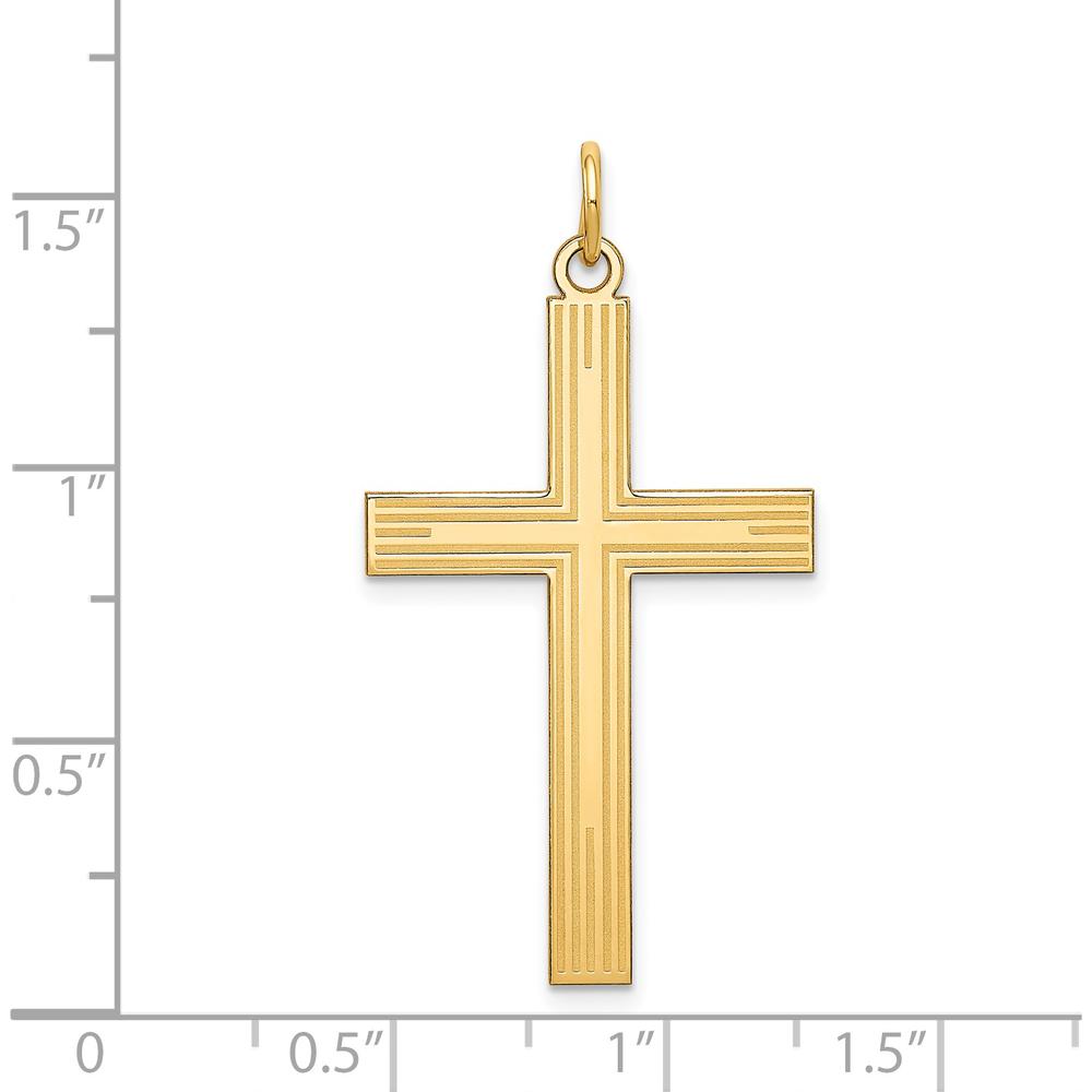 14K Yellow Gold Laser Designed Cross Pendant - 39mm Length by Oro Pregiato