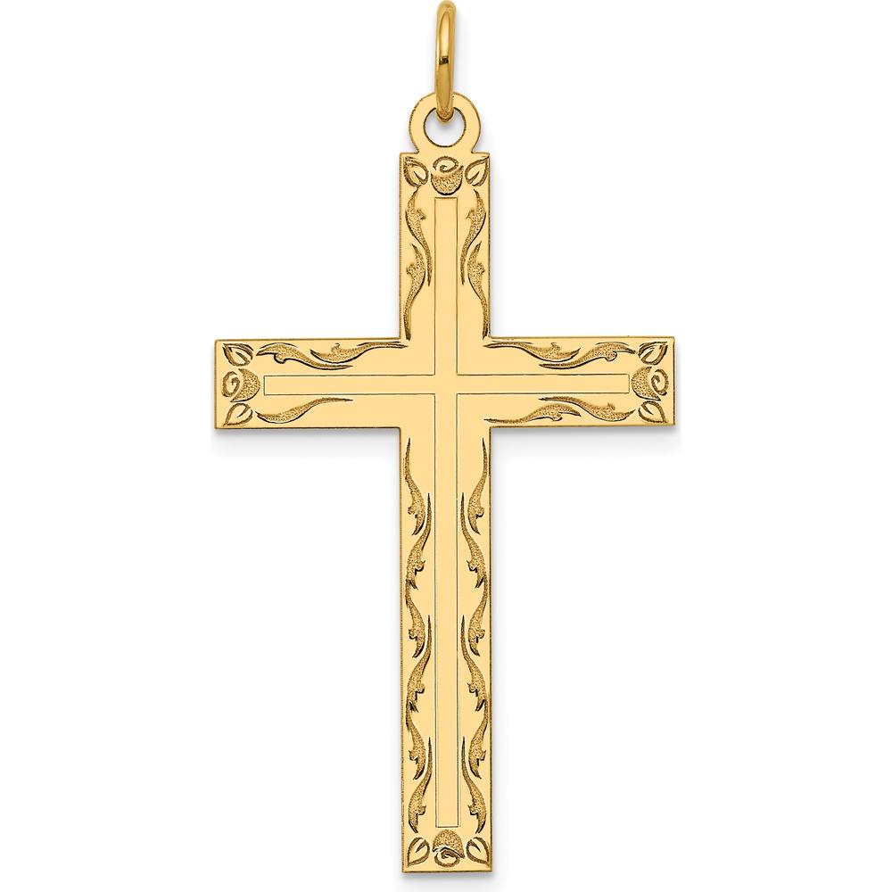 14K Yellow Gold Laser-Designed Cross Pendant - 40mm Length by Oro Pregiato