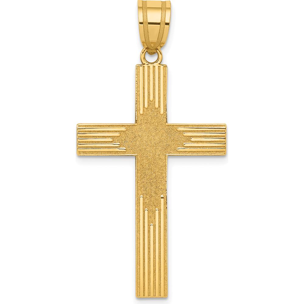14K Yellow Gold Laser Designed Cross Pendant with Polished and Textured Finish - 33mm Length by Oro Pregiato