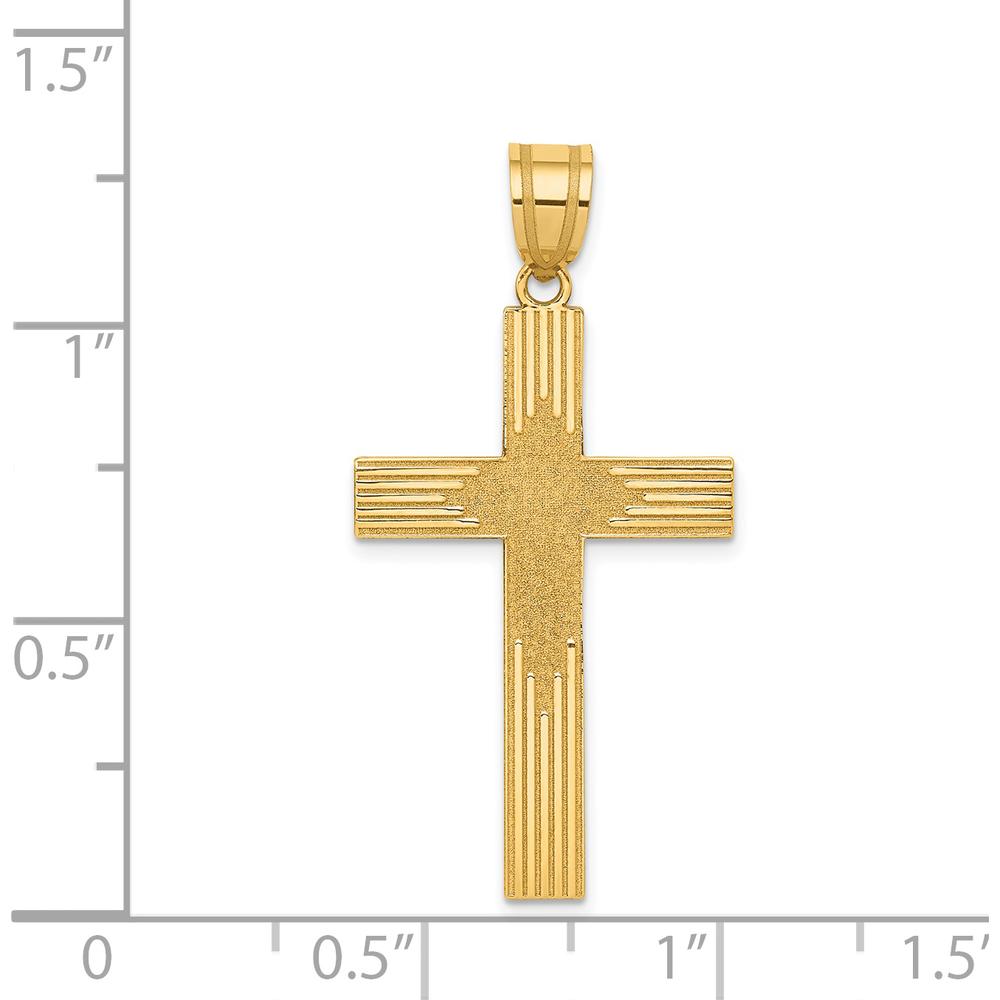 14K Yellow Gold Laser Designed Cross Pendant with Polished and Textured Finish - 33mm Length by Oro Pregiato