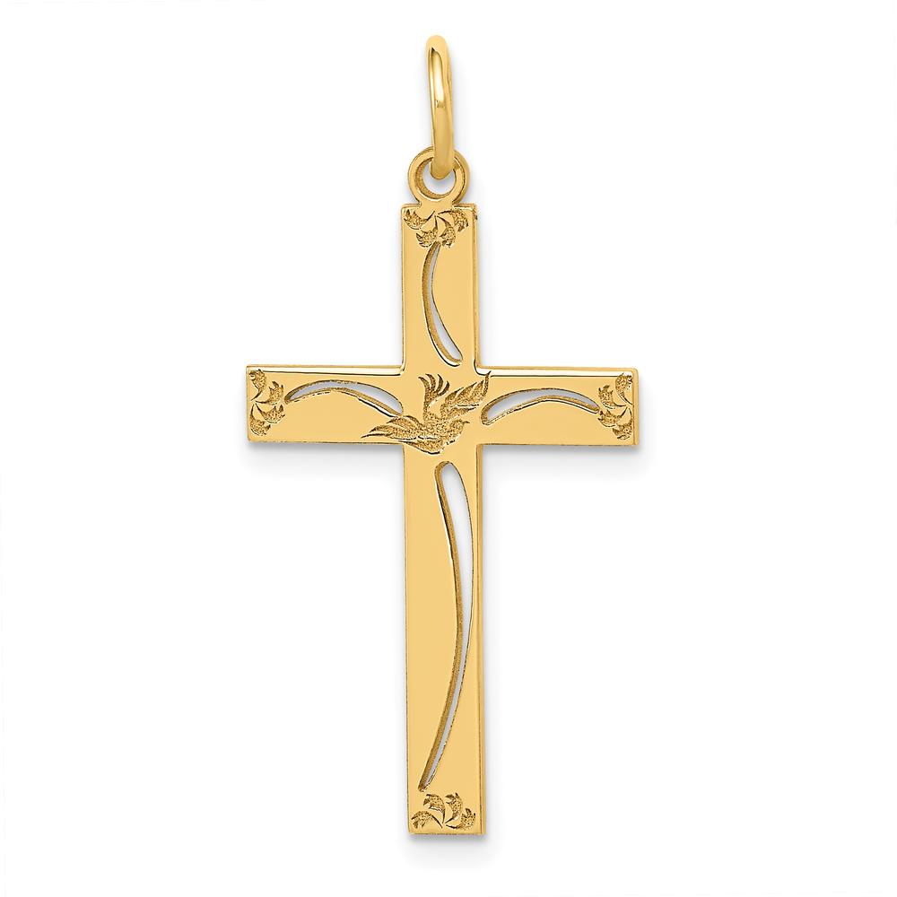 14K Yellow Gold Laser Designed Cut-out Cross Pendant - Polished Finish by Oro Pregiato