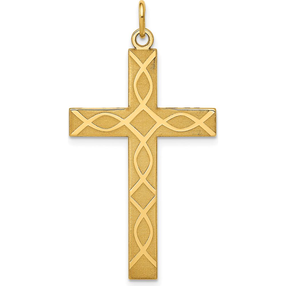 14K Yellow Gold Laser Designed Ichthus Cross Charm - 40mm Length by Oro Pregiato
