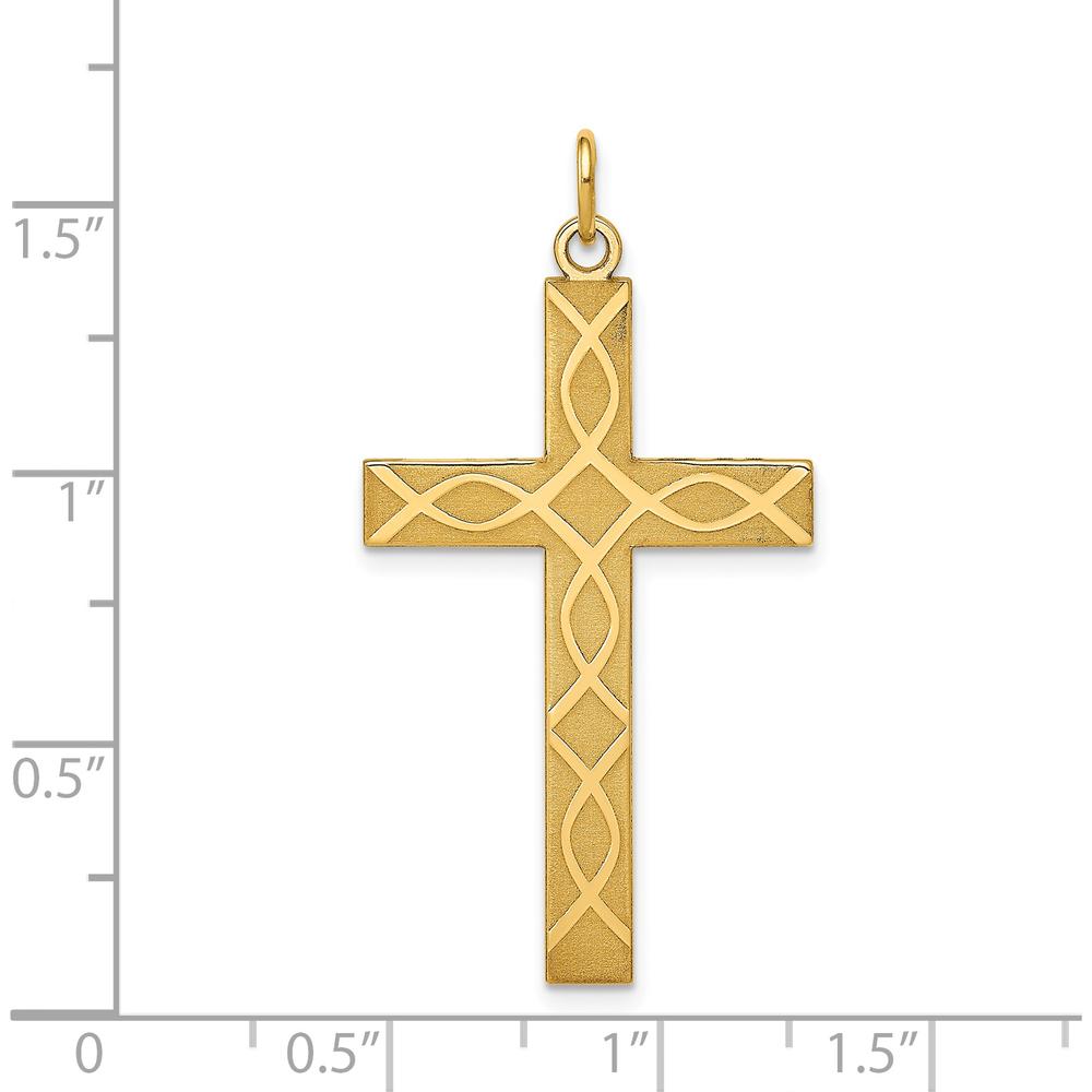 14K Yellow Gold Laser Designed Ichthus Cross Charm - 40mm Length by Oro Pregiato