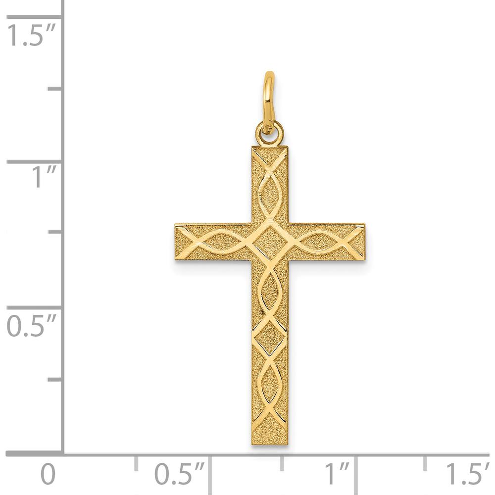 14K Yellow Gold Laser Designed Ichthus Cross Pendant - Faith Charm by Oro Pregiato
